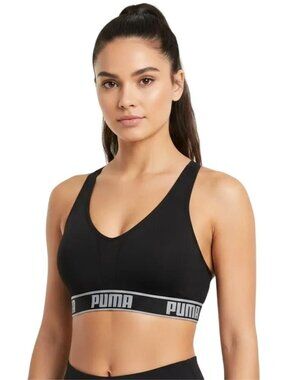PUMA Women's Black Cross Back Seamless Logo Sports Bra Size M/M